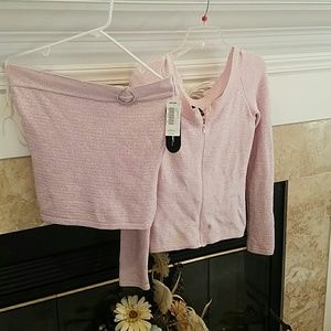 Pink tube top and matching sweater